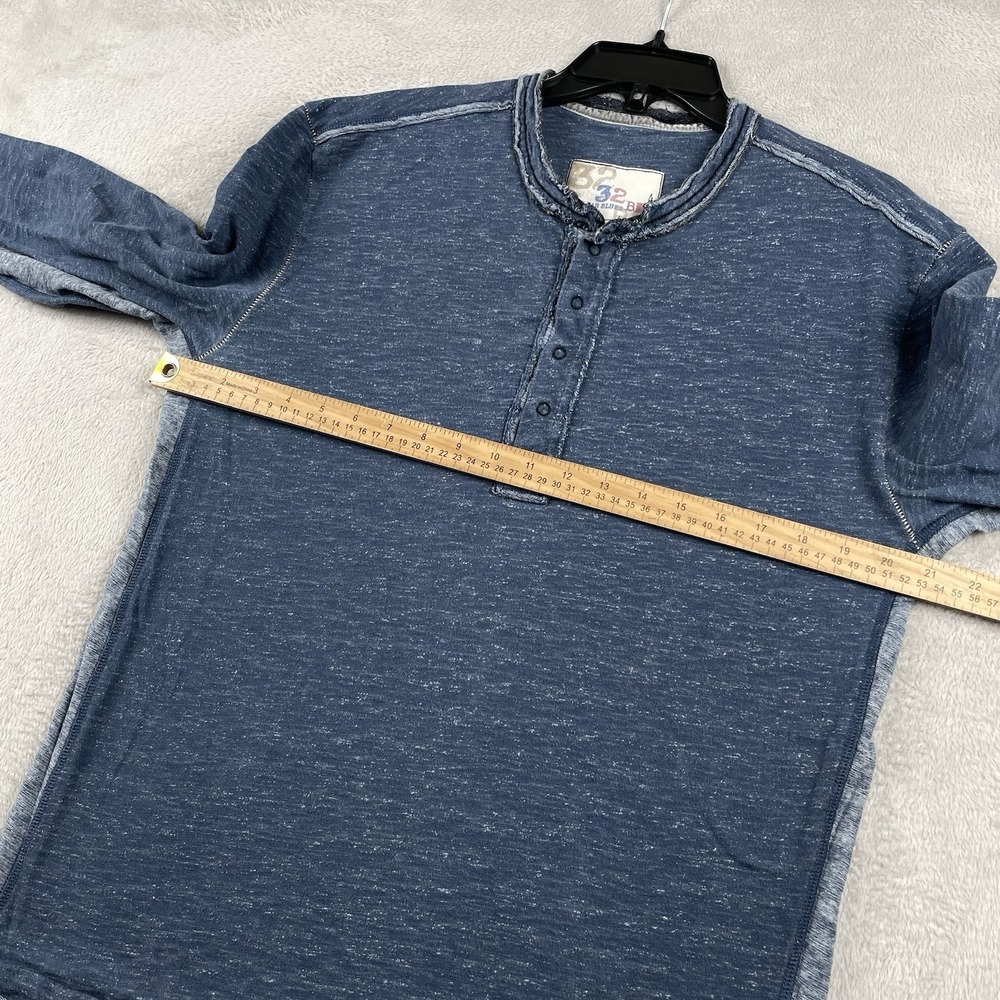 32 Bar Blues Henley Shirt Mens Medium Heather Blue Elbow Patches Long Sleeve - Picture 5 of 8